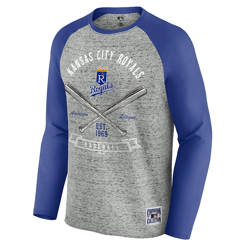 Men's Darius Rucker Collection by Fanatics  Heather Gray Kansas City Royals Raw Edge Raglan Long Sleeve Baseball T-Shirt
