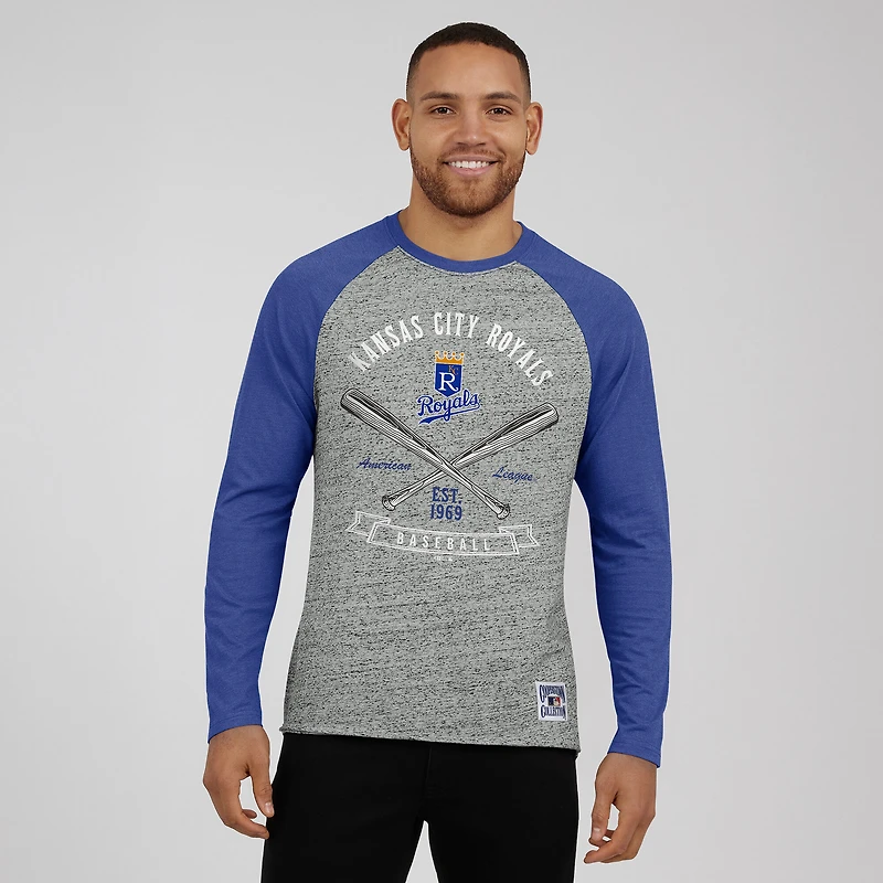 Men's Darius Rucker Collection by Fanatics  Heather Gray Kansas City Royals Raw Edge Raglan Long Sleeve Baseball T-Shirt