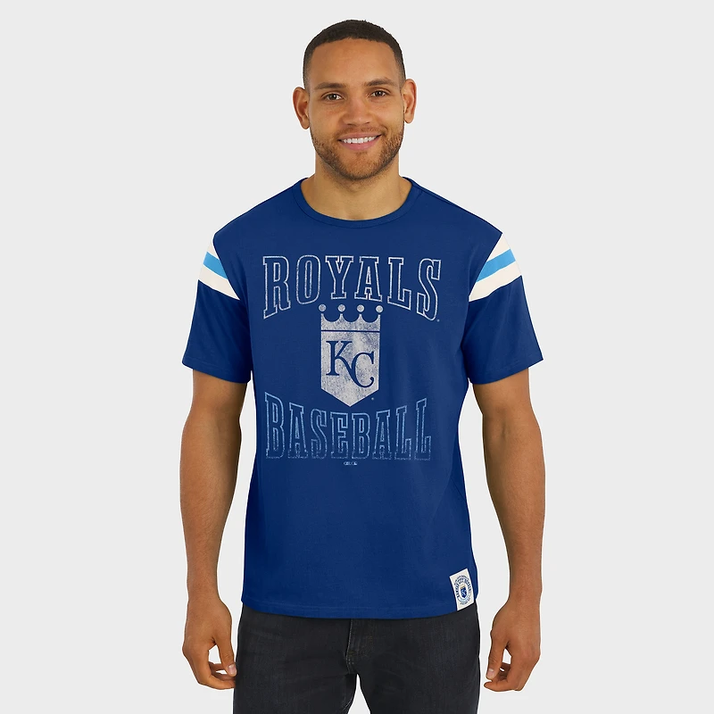 Men's Darius Rucker Collection by Fanatics Royal Kansas City Royals Distressed Sleeve Stripe T-Shirt