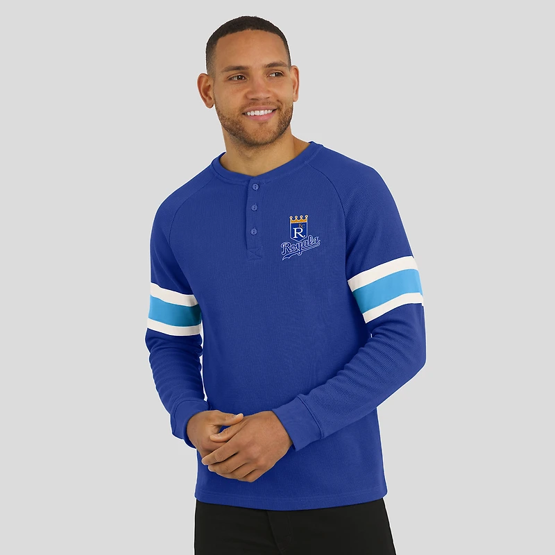 Men's Darius Rucker Collection by Fanatics Royal Kansas City Royals Waffle-Knit Raglan Long Sleeve Henley T-Shirt