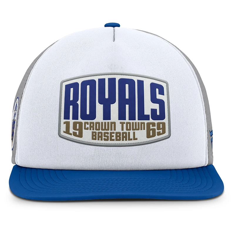 Men's Fanatics Gray/White Kansas City Royals Cranked Foam Front Patch Trucker Adjustable Hat