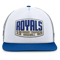 Men's Fanatics Gray/White Kansas City Royals Cranked Foam Front Patch Trucker Adjustable Hat