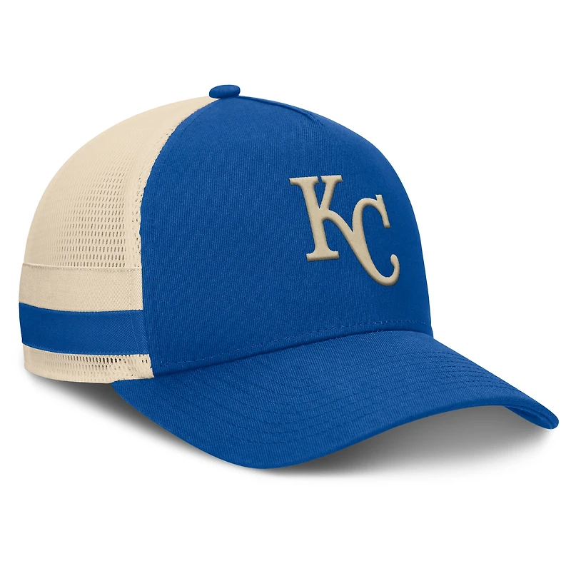 Men's Fanatics Royal/Natural Kansas City Royals Inherited Side Stripe Trucker Adjustable Hat