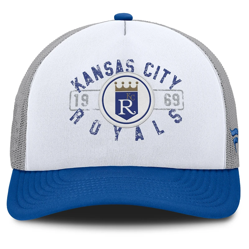 Men's Fanatics White/Royal Kansas City Royals Designated A-Frame Foam Front Trucker Adjustable Hat