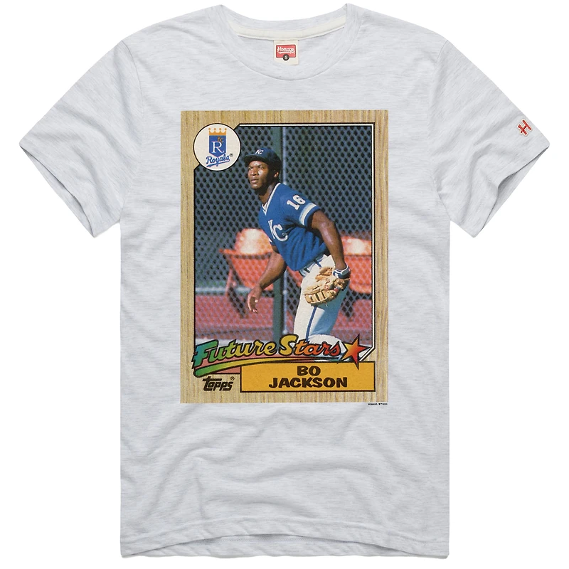 Men's Homage Bo Jackson Ash Kansas City Royals 1987 Topps Baseball Card Player T-Shirt