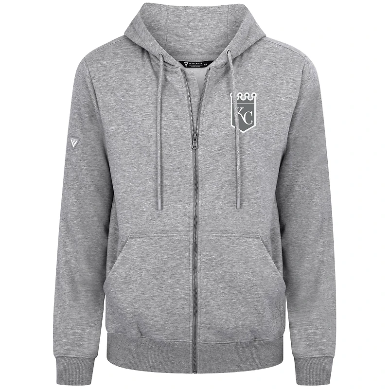 Men's Levelwear Gray Kansas City Royals Podium Chenille Logo Full-Zip Hoodie