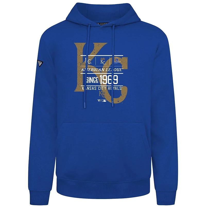 Men's Levelwear Royal Kansas City Royals Cooperstown Collection Distressed Podium Acumen Pullover Hoodie