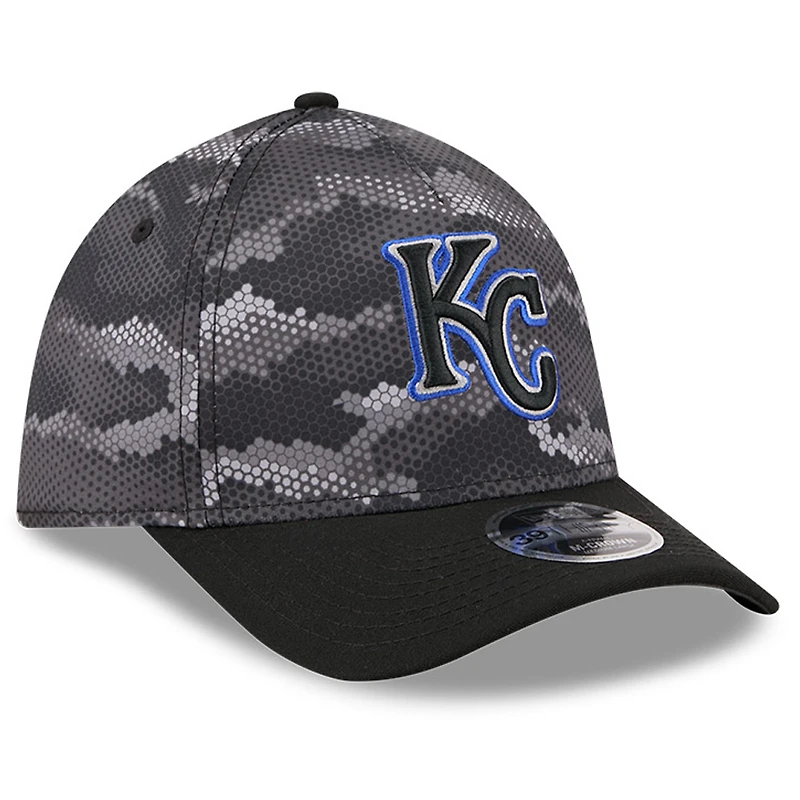 Casquette New Era noire Kansas City Royals Camo 39THIRTY A-Frame Flex pour homme