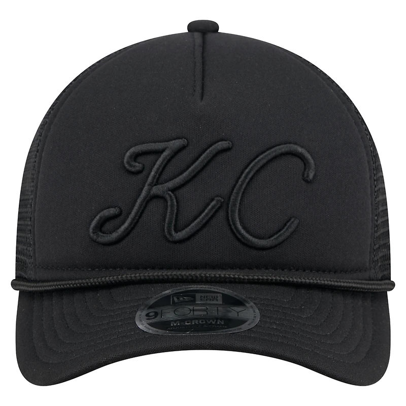 Men's New Era Black Kansas City Royals City Initial 9FORTY A-Frame M-Crown Adjustable Trucker Hat