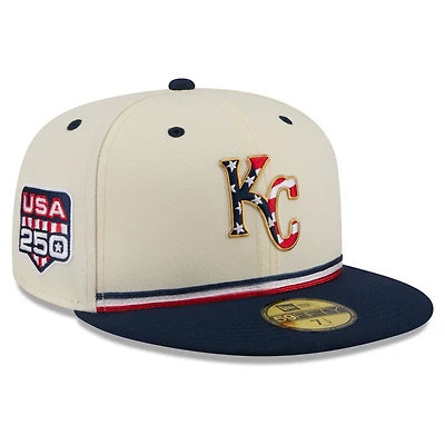 Casquette ajustée New Era crème/marine Kansas City Royals USA 250 Fourth of July 59FIFTY pour homme