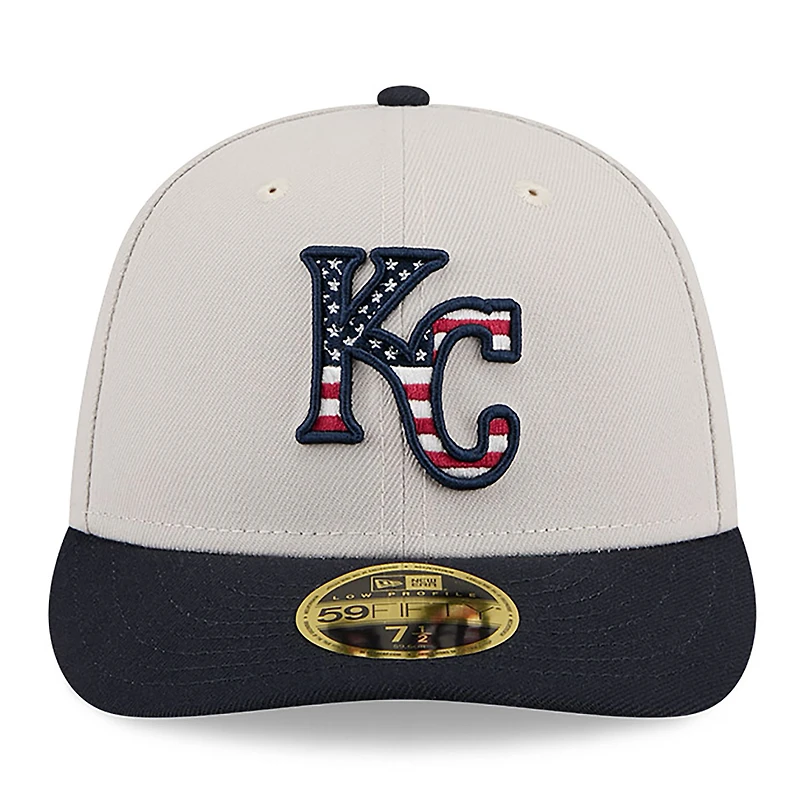 Casquette ajustée 59FIFTY à profil bas du 4 juillet New Era pour hommes, kaki/noir, Kansas City Royals 2024