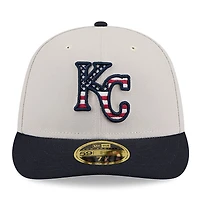 Casquette ajustée 59FIFTY à profil bas du 4 juillet New Era pour hommes, kaki/noir, Kansas City Royals 2024