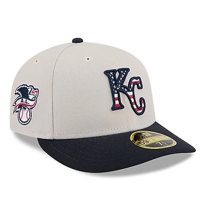 Casquette ajustée 59FIFTY à profil bas du 4 juillet New Era pour hommes, kaki/noir, Kansas City Royals 2024