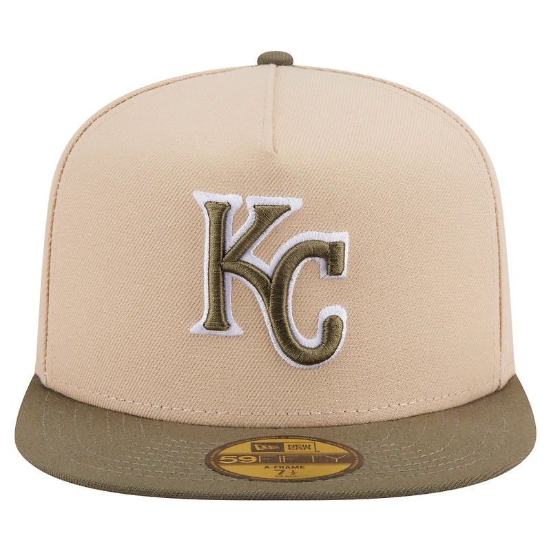 Men's New Era Light Beige/Olive Kansas City Royals Two-Tone Color Pack A-Frame 59FIFTY Fitted Hat