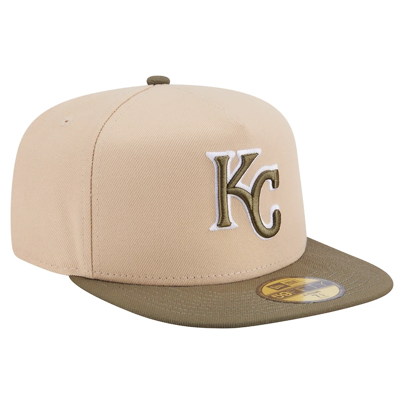 Men's New Era Light Beige/Olive Kansas City Royals Two-Tone Color Pack A-Frame 59FIFTY Fitted Hat