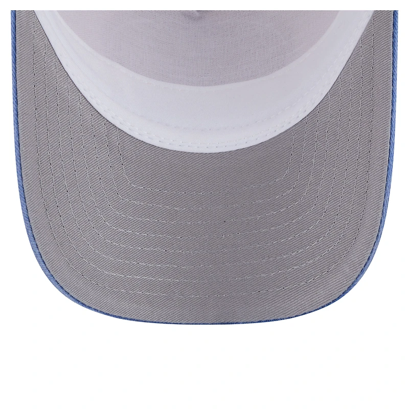 Casquette trucker New Era 9FORTY pour homme, beige clair/bleu roi, Kansas City Royals, modèle Frayed M-Crown A-Frame. Modèle ajustable.