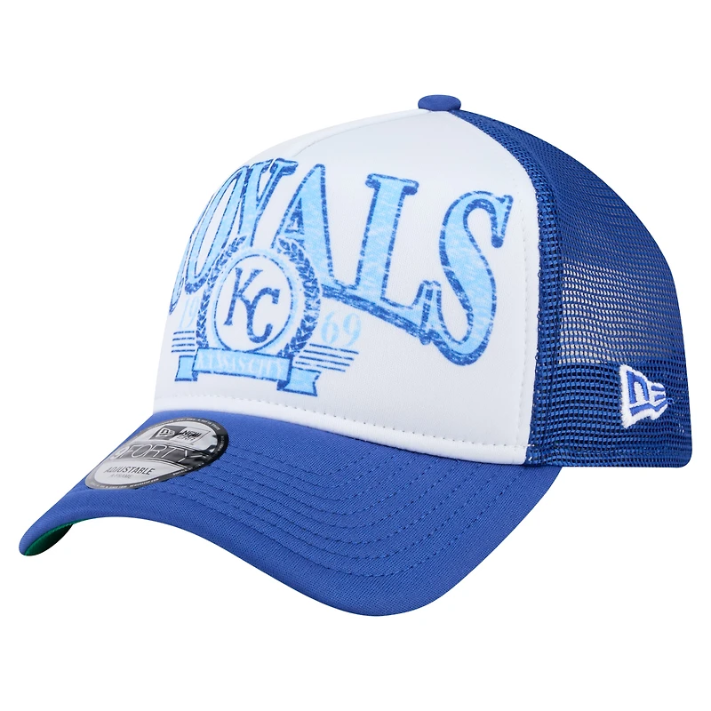 Casquette camionneur ajustable New Era Royal Kansas City Royals 9FORTY A-Frame pour homme