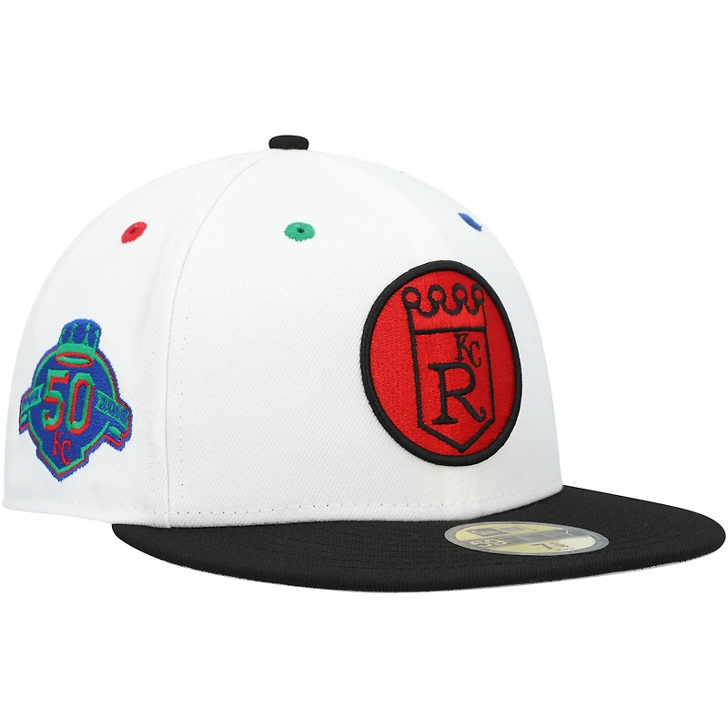 Men's New Era White/Black Kansas City Royals Primary Eye 59FIFTY Fitted Hat