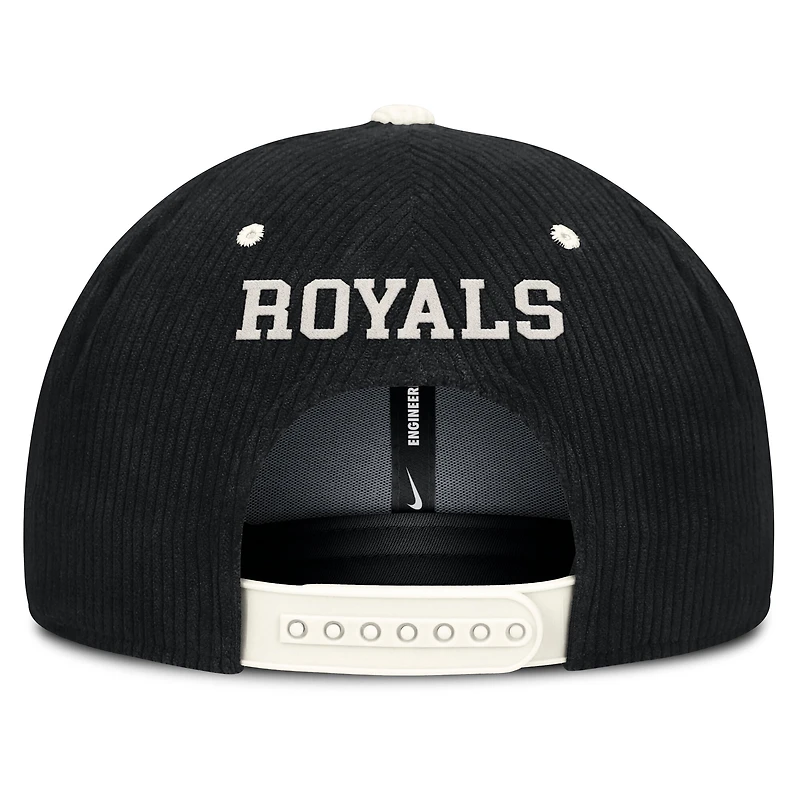 Casquette structurée à fermeture snapback Nike Kansas City Royals Pro en velours côtelé noir pour homme