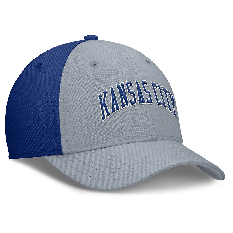 Men's Nike Gray/Royal Kansas City Royals Rise Swoosh Performance Flex Hat