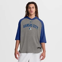 T-shirt à capuche raglan 3/4 manches Nike Authentic Collection Flux Dri-FIT pour homme, gris, Kansas City Royals