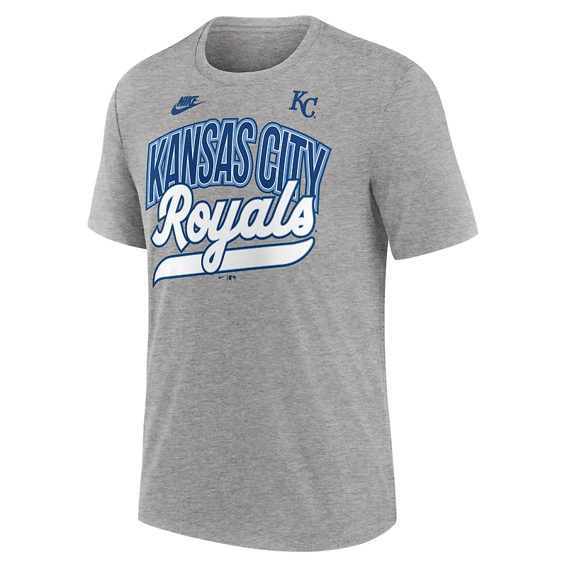 T-shirt Nike gris chiné pour homme, collection Cooperstown Retro Tri-Blend des Kansas City Royals