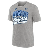 T-shirt Nike gris chiné pour homme, collection Cooperstown Retro Tri-Blend des Kansas City Royals
