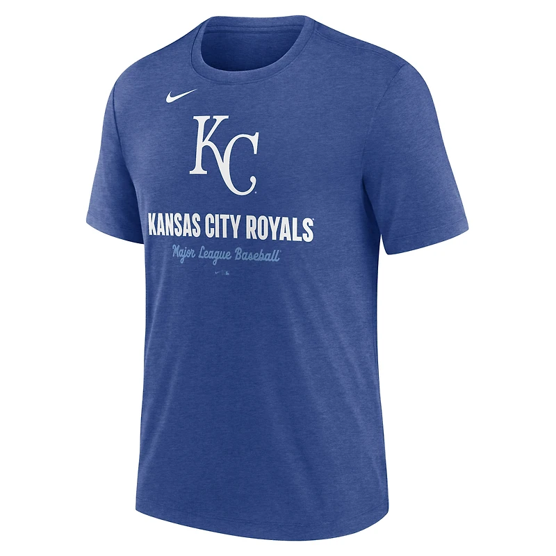 Men's Nike Heather Royal Kansas City Royals Logo Tri-Blend T-Shirt