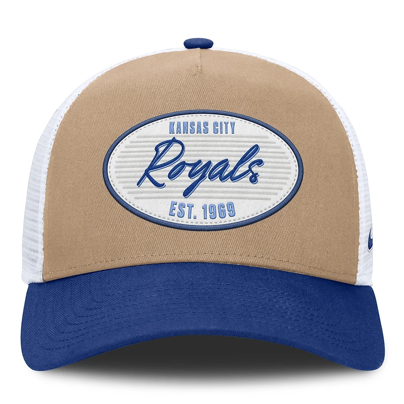 Men's Nike Khaki/Royal Kansas City Royals Rise A-Frame Trucker Adjustable Hat