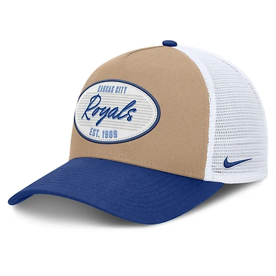 Men's Nike  Khaki/Royal Kansas City Royals Rise A-Frame Trucker Adjustable Hat