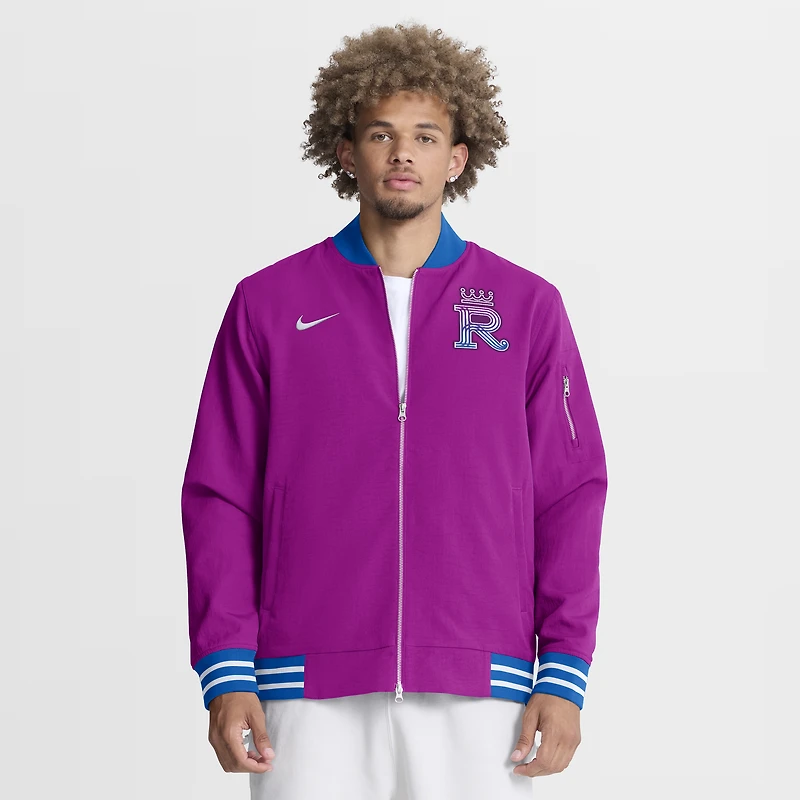 Men's Nike Purple Kansas City Royals 2026 Connect Authentic Collection Relaxed Full-Zip Bomber Jacket