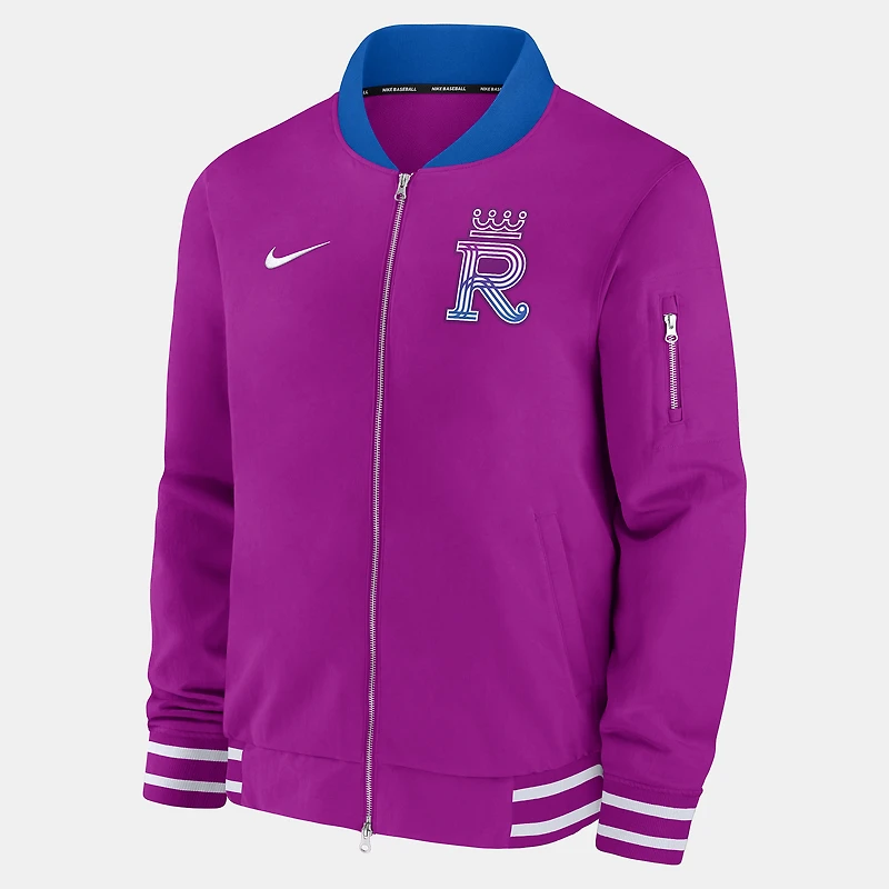 Veste bomber zippée décontractée Nike Kansas City Royals 2026 Connect Authentic Collection violette pour homme