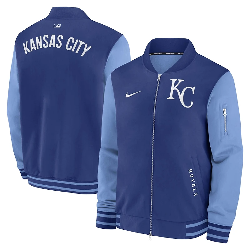 Men's Nike Royal/Light Blue Kansas City Royals Authentic Collection Dugout Relaxed Full-Zip Bomber Jacket