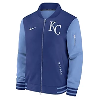 Veste aviateur Nike Kansas City Royals Authentic Collection Dugout décontractée entièrement zippée pour homme, bleu royal/bleu clair