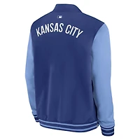 Veste aviateur Nike Kansas City Royals Authentic Collection Dugout décontractée entièrement zippée pour homme, bleu royal/bleu clair