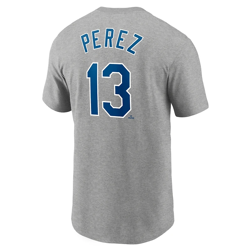 T-shirt avec nom et numéro Nike Salvador Perez pour hommes, gris, Kansas City Royals