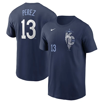 T-shirt Nike pour homme Salvador Perez Navy Kansas City Royals 2024 Connect Fuse avec nom et numéro