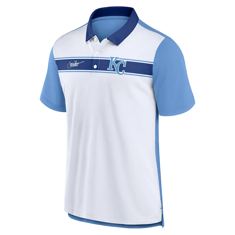 Polo Nike Rewind Stripe blanc/bleu clair pour homme des Kansas City Royals