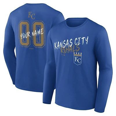 T-shirt à manches longues personnalisé avec nom et numéro des Royals de Kansas City pour homme