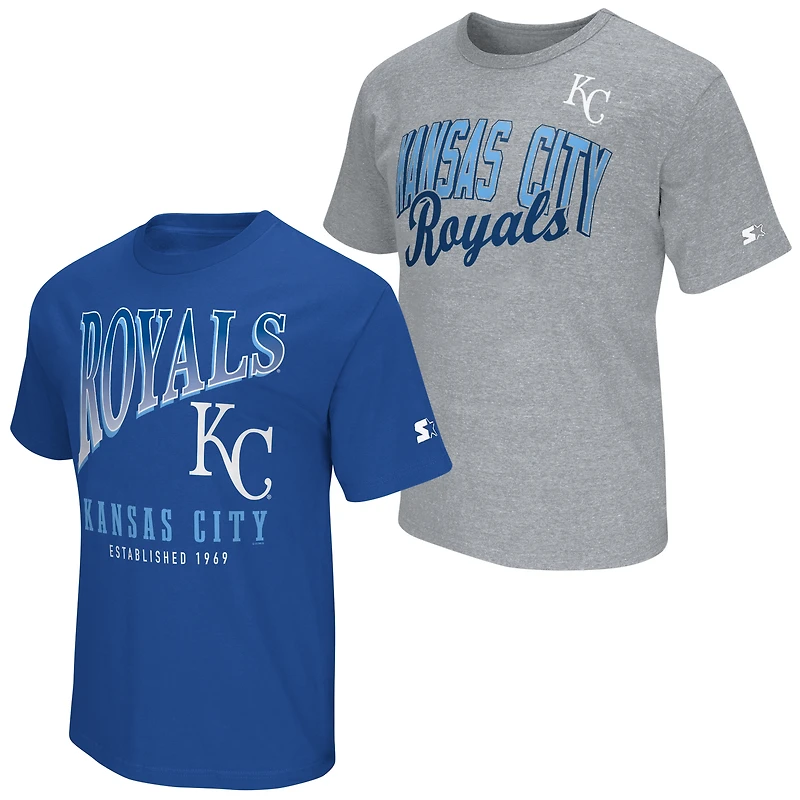 Men's Starter  Royal/Heather Gray Kansas City Royals Two-Pack T-Shirt Set