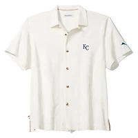 Chemise boutonnée Tommy Bahama blanche pour homme, Kansas City Royals Island Fly Ball Camp, en mélange de trois fibres COOLMAX.