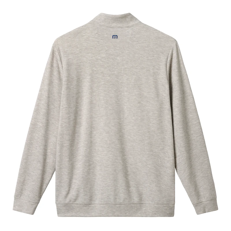 Pull-over TravisMathew pour homme, gris chiné, Kansas City Royals, modèle Cloud Home Game, col zippé, en mélange de trois matières.