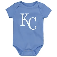 Newborn & Infant Light Blue/White/Heather Gray Kansas City Royals Biggest Little Fan 3-Pack Bodysuit Set