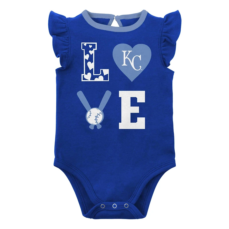 Newborn & Infant Royal/Light Blue Kansas City Royals Three-Piece Love of Baseball Bib Bodysuit Booties Set