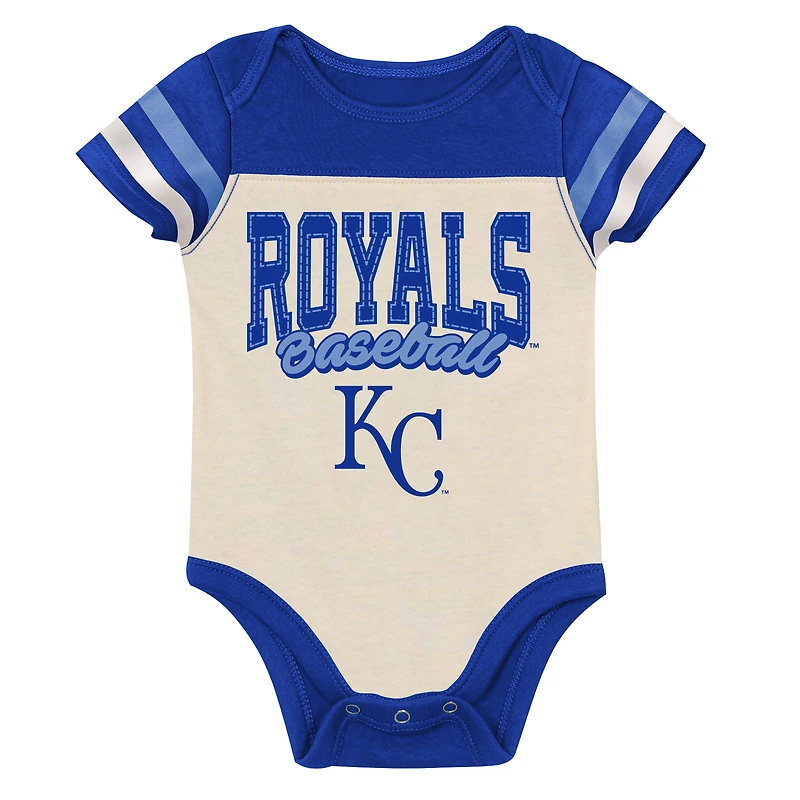 Ensemble trois pièces pour nouveau-né Outerstuff Cream/Royal Kansas City Royals Up One : body, bavoir et chaussons