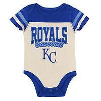 Ensemble trois pièces pour nouveau-né Outerstuff Cream/Royal Kansas City Royals Up One : body, bavoir et chaussons