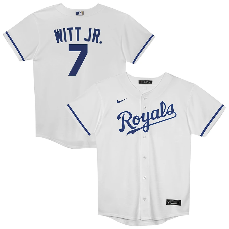 Maillot Nike Bobby Witt Jr. blanc pour enfant d'âge préscolaire, réplique du joueur à domicile des Royals de Kansas City