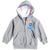Doux comme un raisin Gris chiné Chandail à capuchon imprimé baseball des Royals de Kansas City pour tout-petit