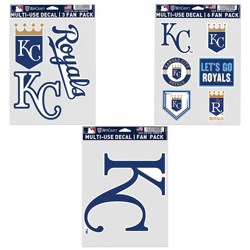 Lot de trois autocollants pour supporters des Royals de Kansas City de WinCraft