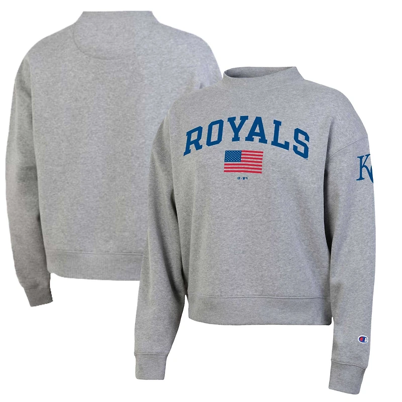 Sweat-shirt en polaire tri-blend gris chiné Champion pour femme, Kansas City Royals, Americana Triumph